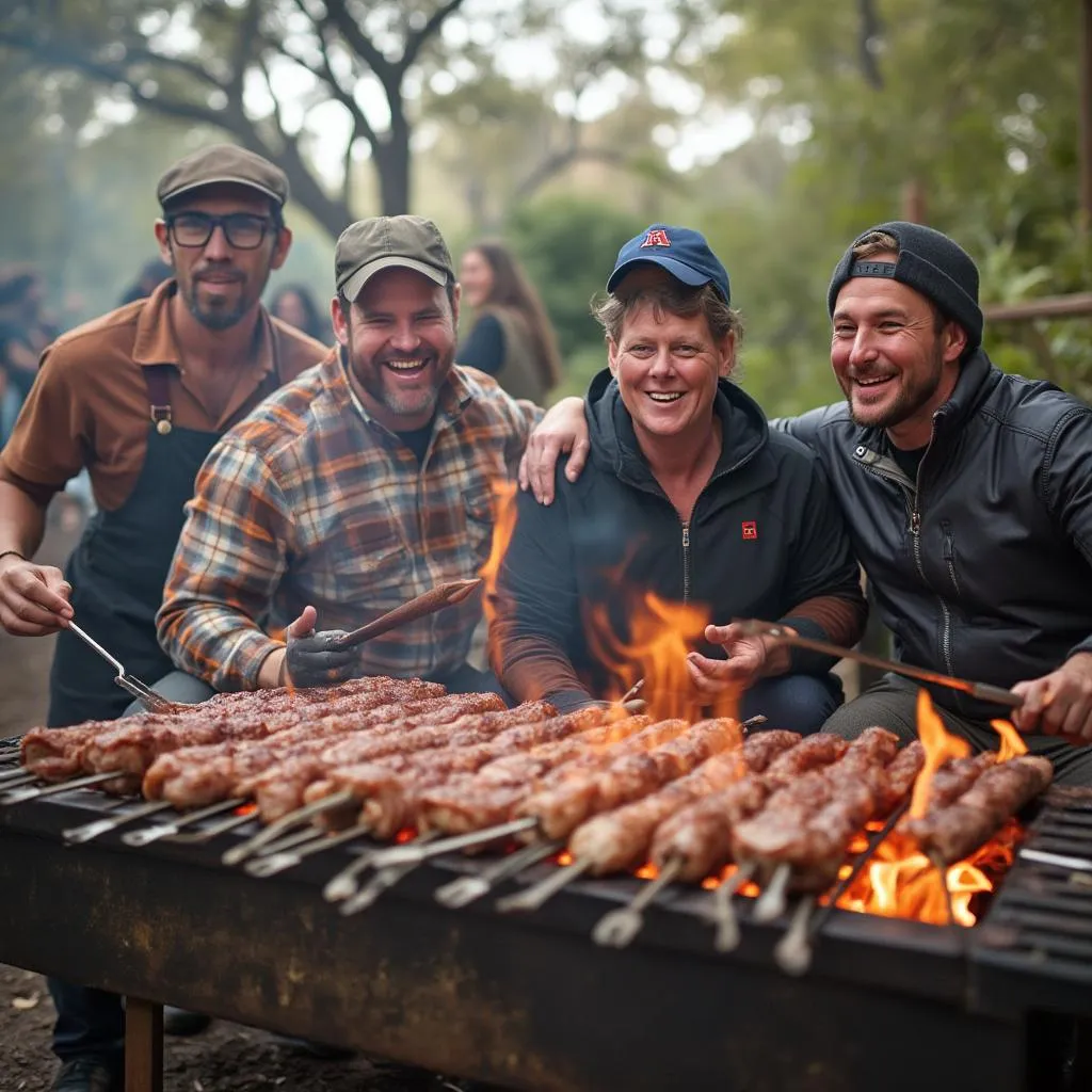 Grupo de turistas disfrutando de un asado argentino